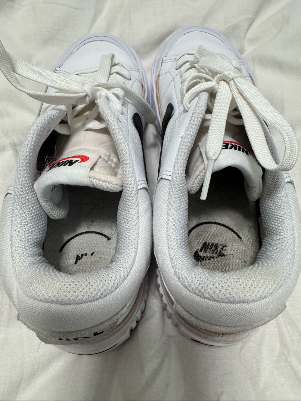 Nike White Leather Platform Sneakers with Black Swoosh and Tan Trim - Picture 6 of 8